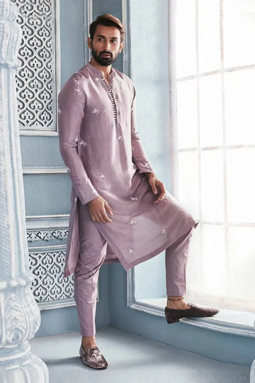 PURPLE COLOUR N WHITE SEQ EMBROIDERED KURTA WITH PAJAMA SET