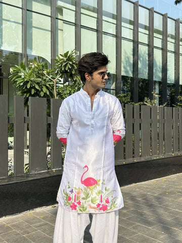 HERON WITH FLOWER PREMIUM PRINT KURTA PAJAMA SET