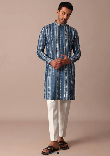 BLUE PRINTED KURTA PAJAMA SET