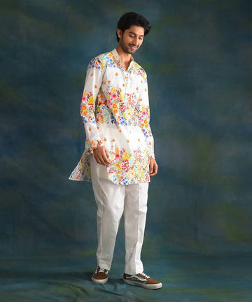 MULTI COLOUR FLORAL BELT PRINTED KURTA PAJAMA SET