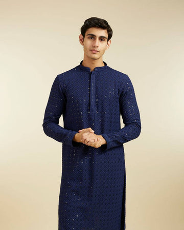 NAVY BLUE CHIKANKARI EMBROIDERED KURTA PAJAMA SET