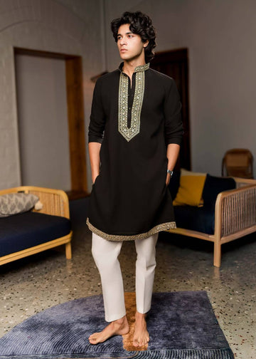 BLACK NACK GOLDEN EMBROIDERED KURTA WITH PAJAMA SET