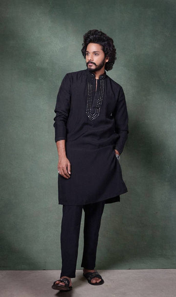 SPECIAL BLACK REAL MIRROR WORK KURTA WITH PAJAMA
