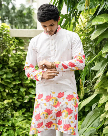 white cow with pink flower printed kurta Setu
