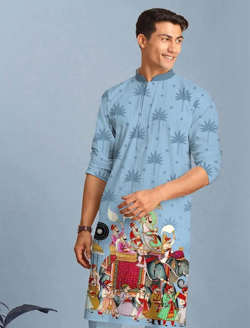 GREY ELEPHANT PRINTED KURTA PAJAMA SET