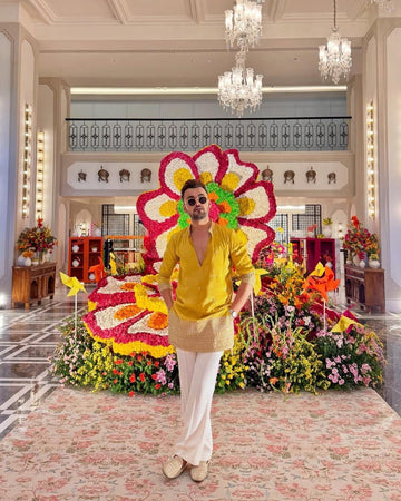 YELLOW JARI EMBROIDERED WORK KURTA PANT SET