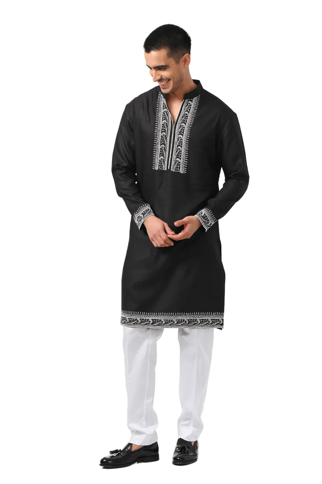 DORI EMBROIDERED SILK KURTA PAJAMA SET FOR MEN'S