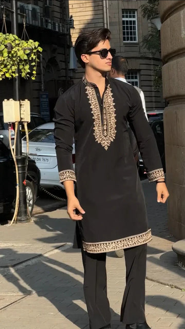 Royal Black Embroidered Kurta with pant