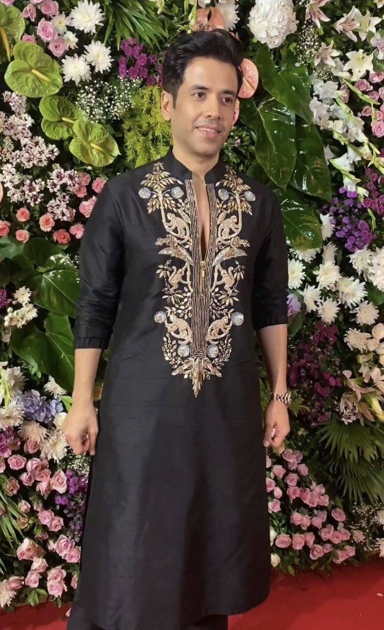 BLACK NACK SATIN EMBROIDERED KURTA WITH PAJAMA SET