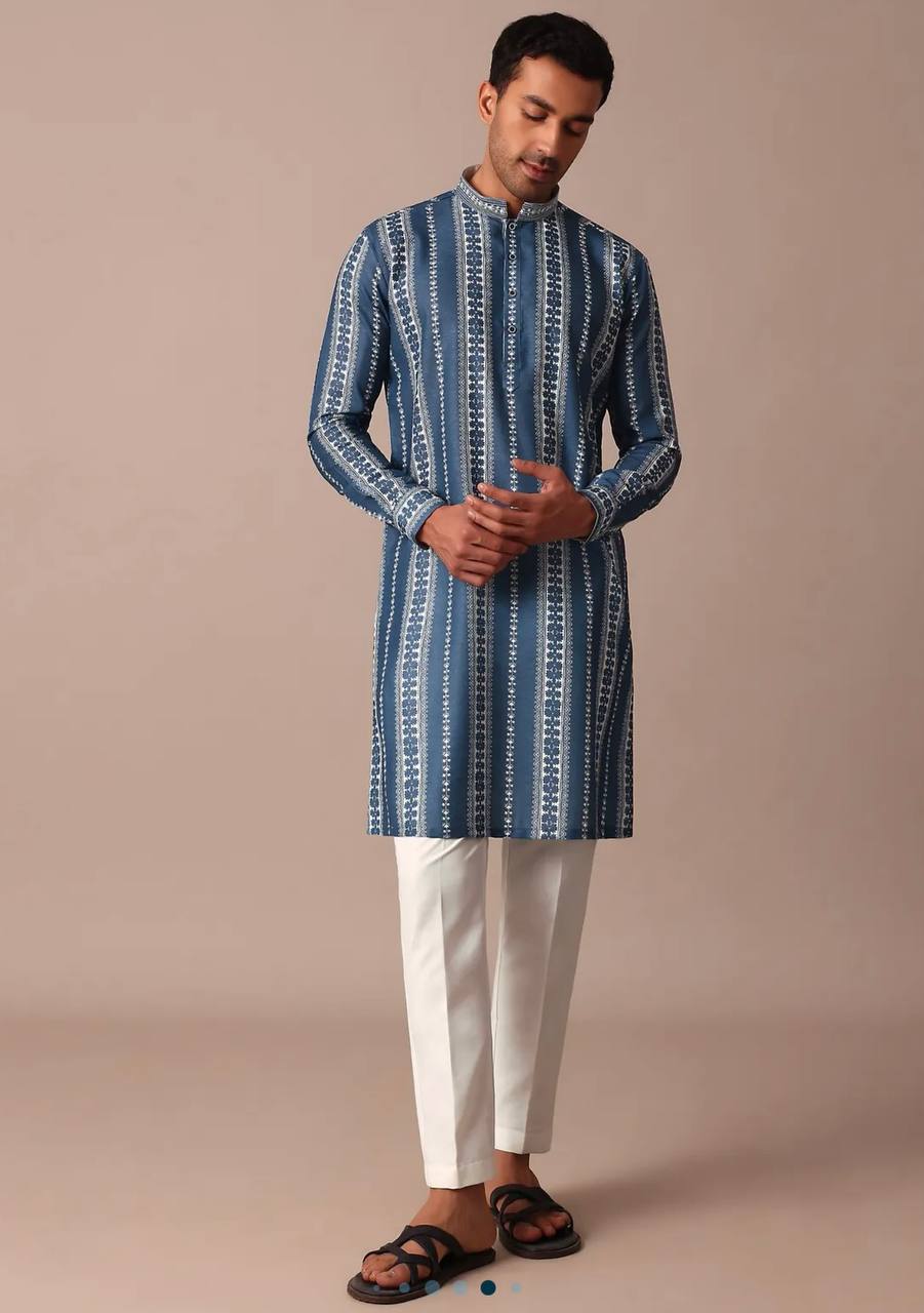 BLUE PRINTED KURTA PAJAMA SET