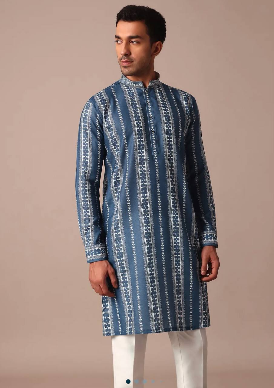 BLUE PRINTED KURTA PAJAMA SET