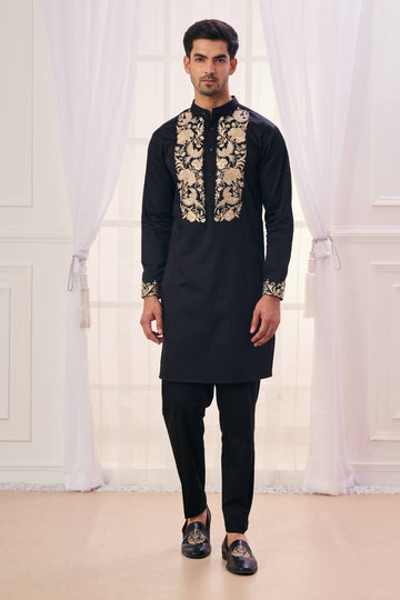 BLACK NECK BIRDS EMBROIDERED WORK MEN’S KURTA WITH PAJAMA