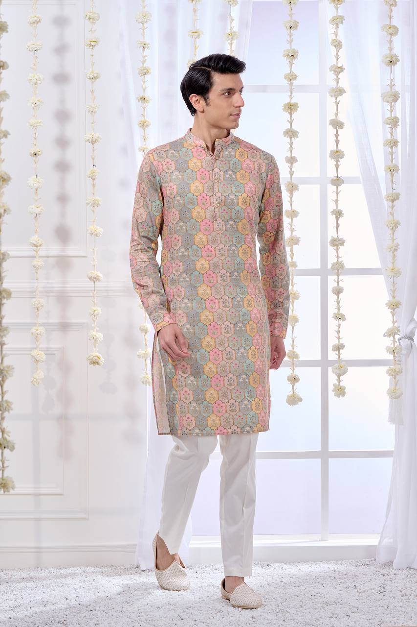 PINK MULTI PRINTED KURTA PAJAMA SET