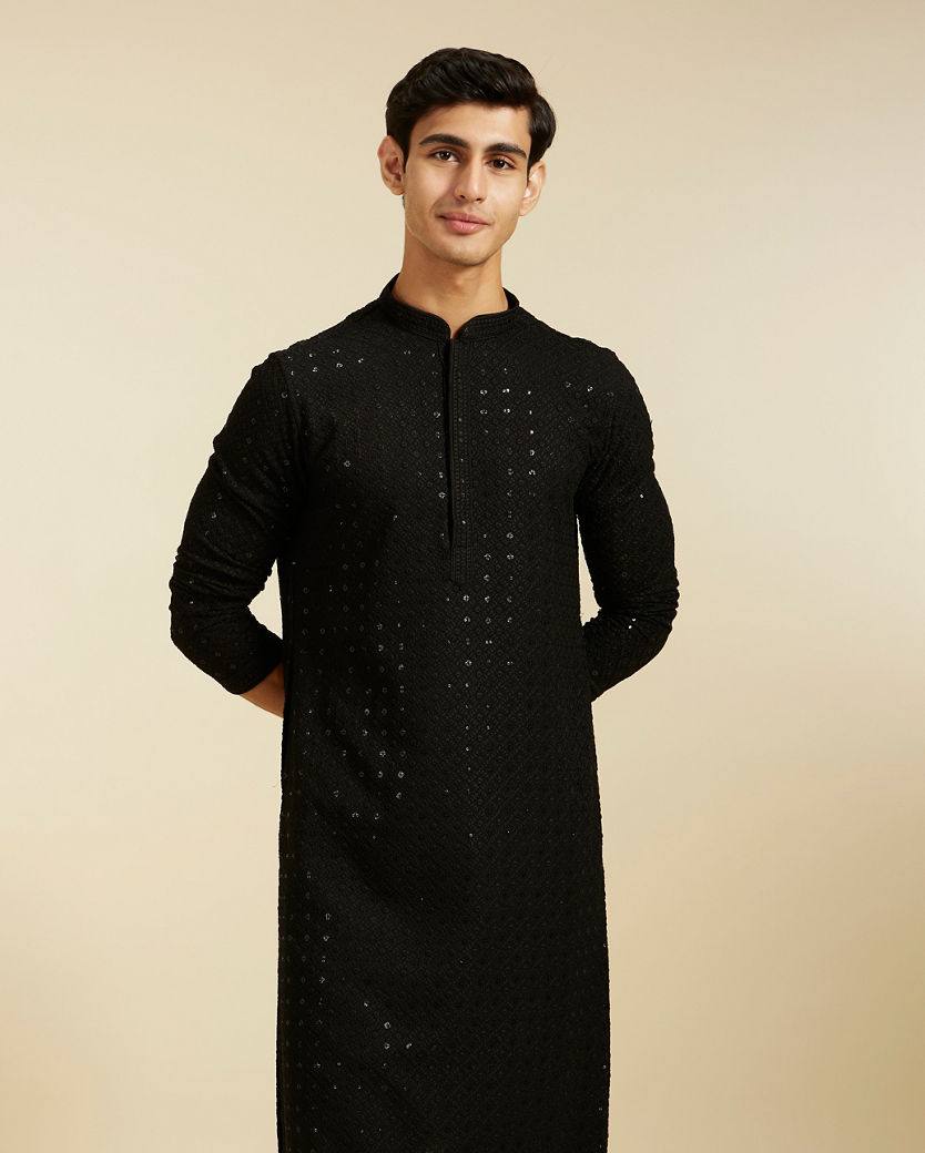 JET BLACK CHIKANKARI EMBROIDERED KURTA PAJAMA SET