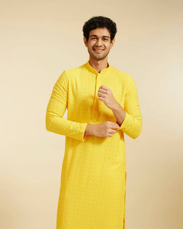 YELLOW CHIKANKARI EMBROIDERED KURTA PAJAMA SET
