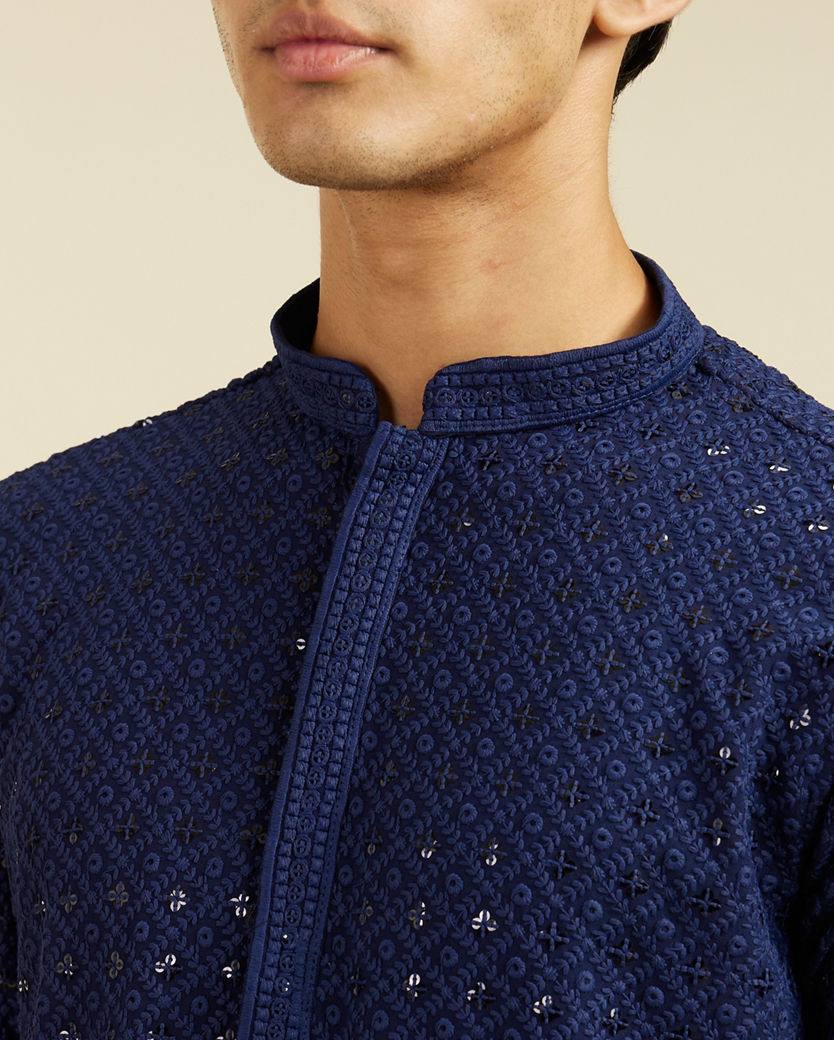 NAVY BLUE CHIKANKARI EMBROIDERED KURTA PAJAMA SET