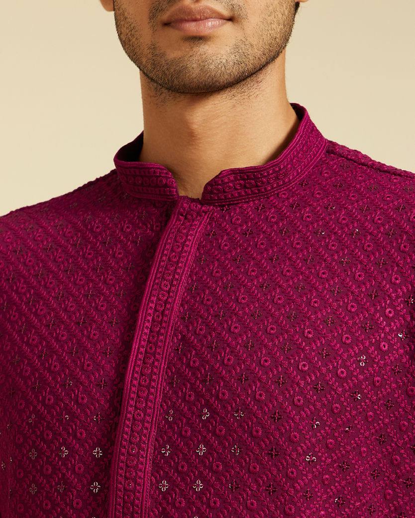 MAROON RED CHIKANKARI EMBROIDERED KURTA PAJAMA SET