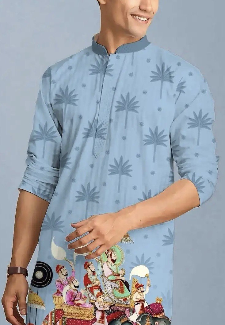GREY ELEPHANT PRINTED KURTA PAJAMA SET