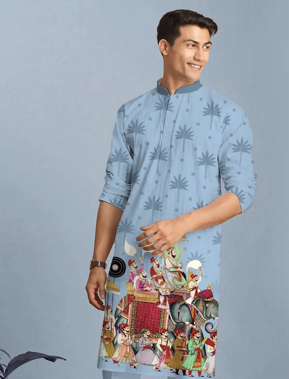 GREY ELEPHANT PRINTED KURTA PAJAMA SET