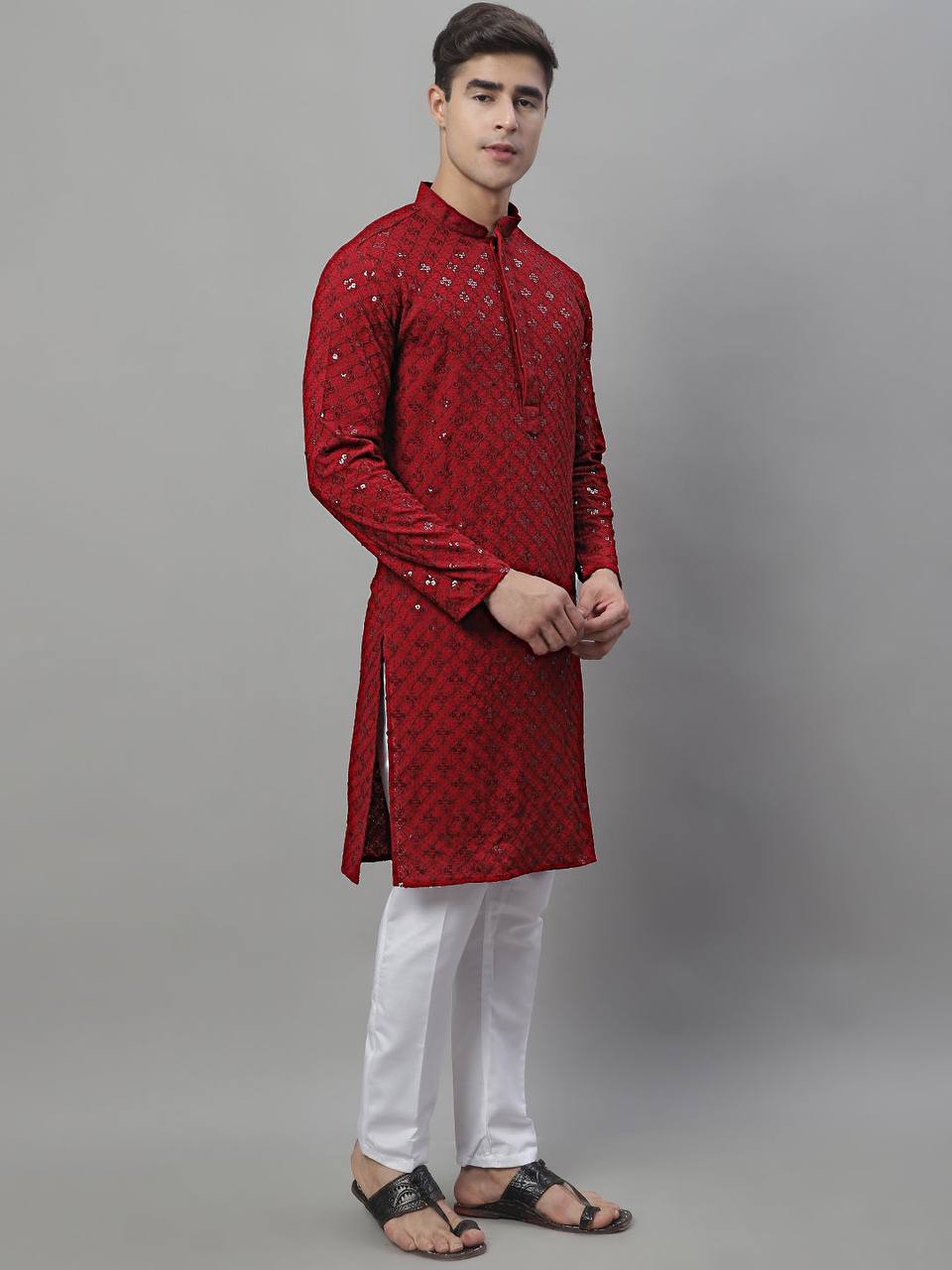 RED CHIKANKARI EMBROIDERED KURTA PAJAMA SET